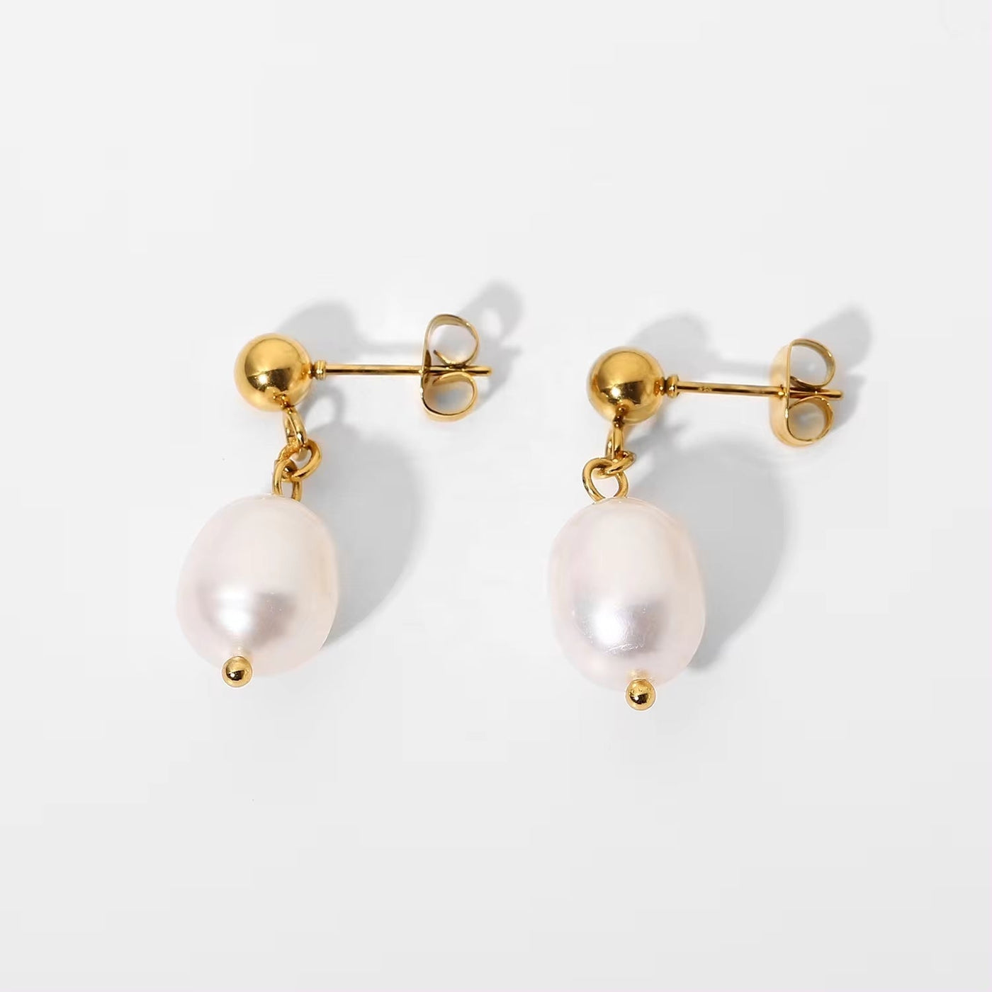 New Arrival Stainless Steel Freshwater Pearl Earrings Geometric 18K PVD Coating Natural Baroque Pearl Earrings