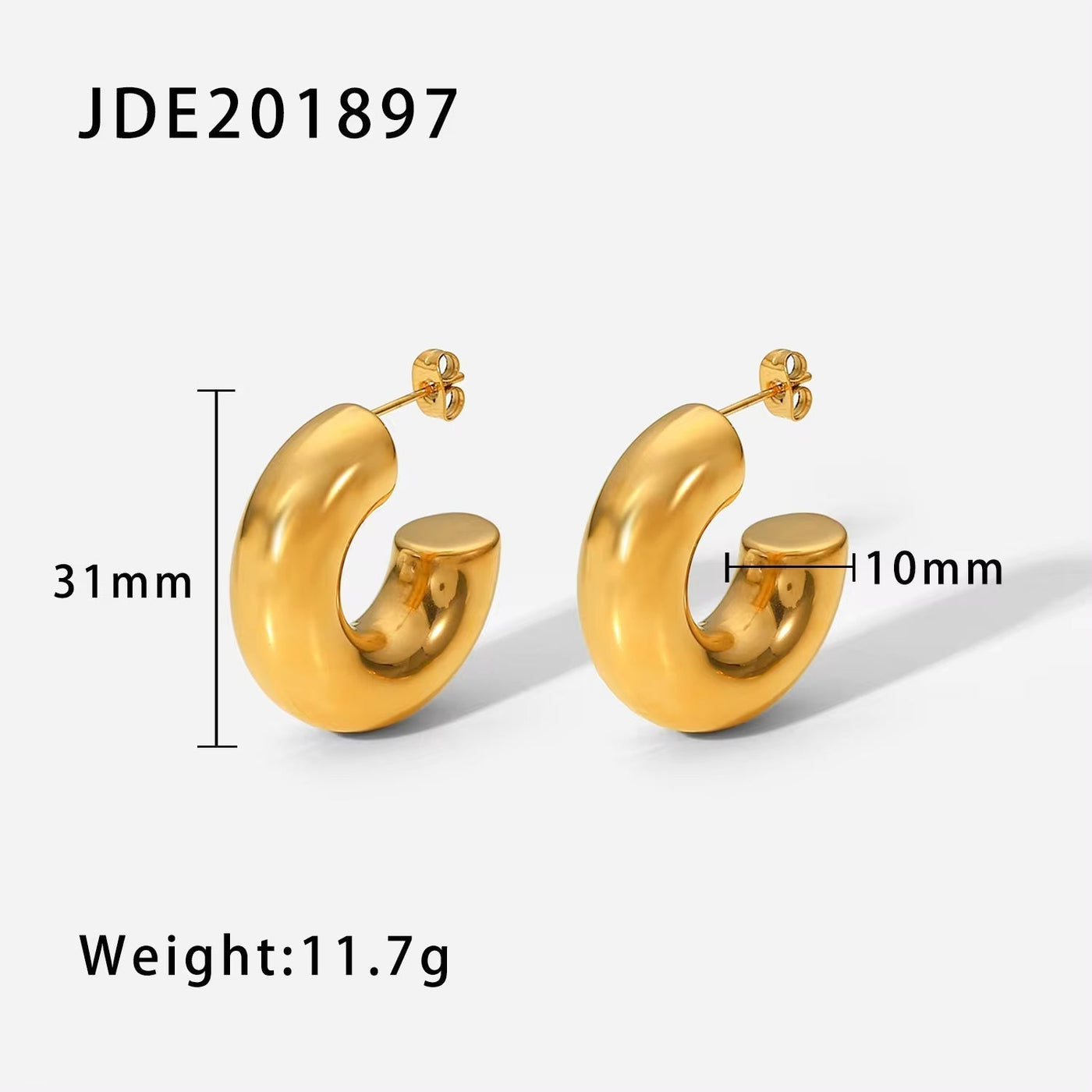 18K Gold Plated Stainless Steel C Shape Hollow Shiny Stud Fashion Big Hoop Earrings for Women