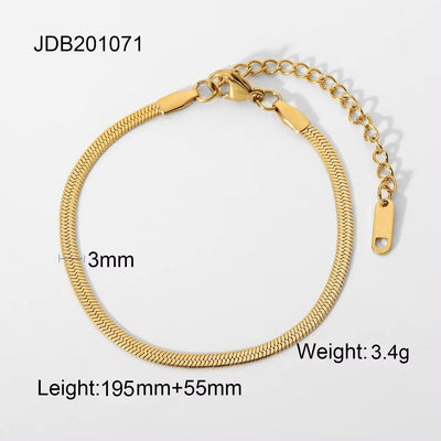 Simple 3MM Snake Chain Bracelet18K Gold Plated Stainless Steel Flat Snake Chain Bracelet for Women