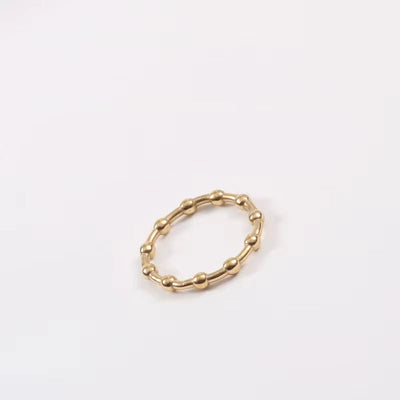 High End 18K Plain Gold Plated Lucky Beads Rings Stainless Steel Trendy Simple Ins Gold Plated Anxiety Jewelry