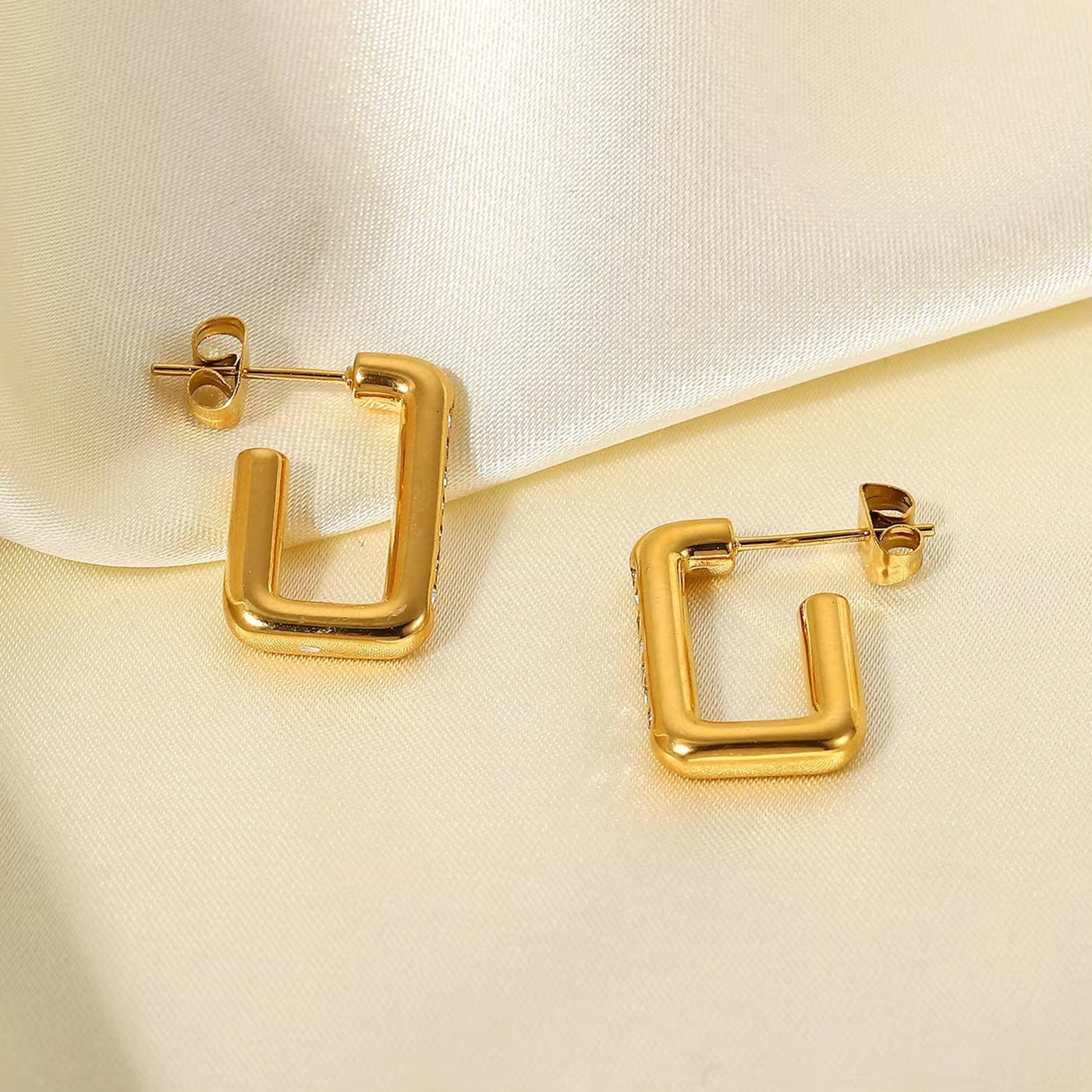 Charm 18K Gold Plated Stainless Steel Geometric Jewelry Gift Cubic Zirconia Square Earrings for Women