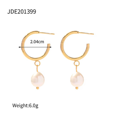 Fashion Jewelry Stainless Steel Wave CC Hoop Earring 18K Gold Plated Freshwater Pearl Drop Earring