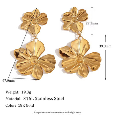 Gold Plated Dangle Earrings Flower Drop Earrings Tarnish Free Jewelry Stainless Steel Fashion Jewelry