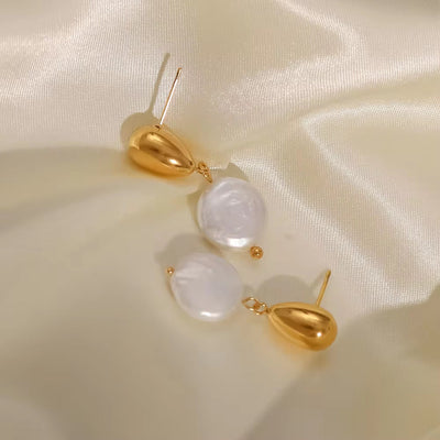 Ins 18K Gold Plated Earring Stainless Steel Natural Freshwater Pearl Pendant Earrings for Women