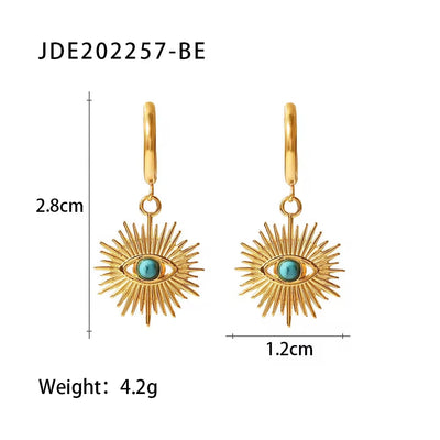 Turquoise Freshwater Pearl Evil Eyes 18K Gold Plated Stainless Steel Hoop Earrings for Women Jewelry