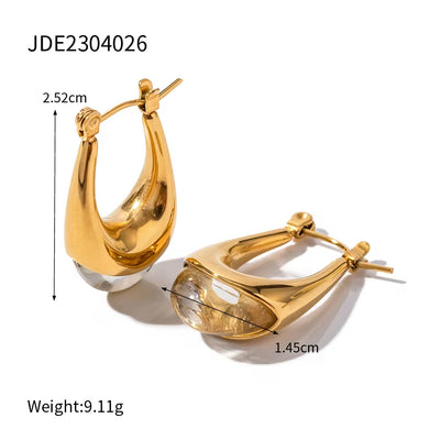 Ins New Arrival 18K PVD Gold Plated Rings Jewelry Gift Set Stainless Steel Rectangle Resin Chunky Earrings