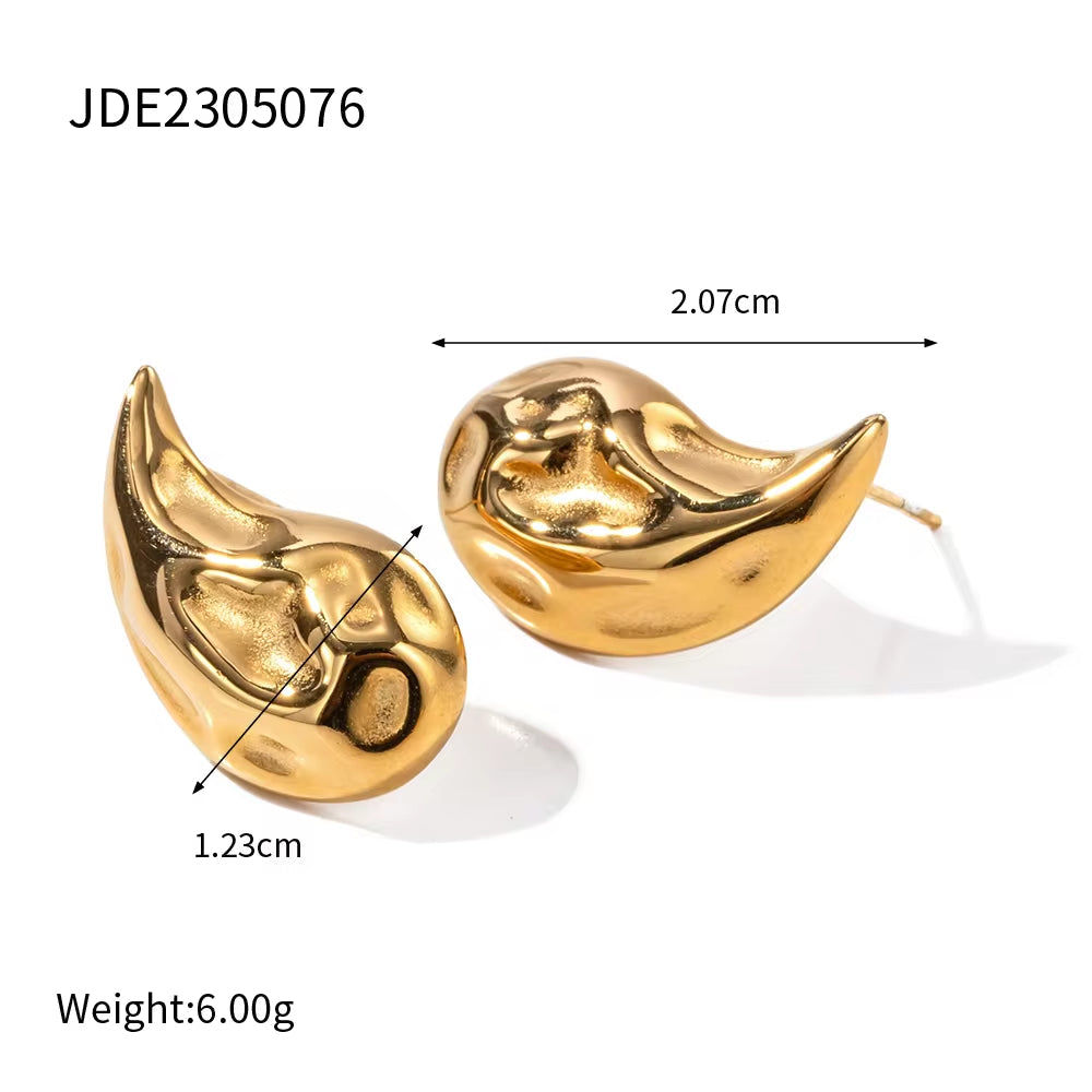 Popular 18K Gold Plated Tear Drop Punk Hoop Earrings Stainless Steel Hollow Waterdrop Stud Earring for Girls