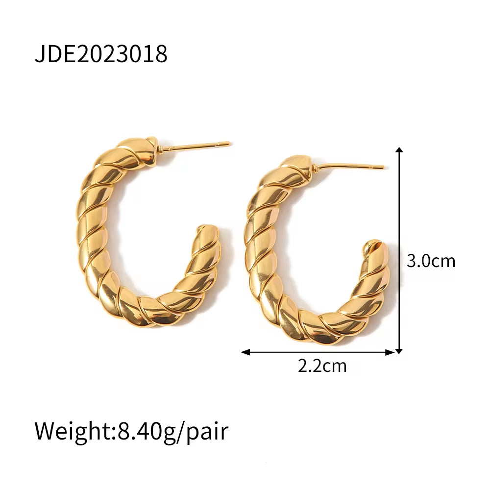 Twisted High Polished Minimalist Ins Popular 18K Gold Plated Stainless Steel Hoop Earrings for Women