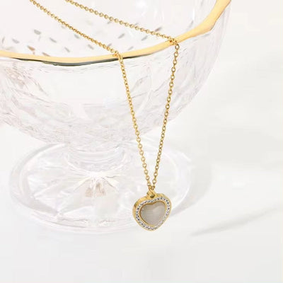 Custom Opal Natural Stone Jewelry Stainless Steel Necklace 18K Gold Plated Clavicle Chain Zircon Peach Heart Pendant Necklaces