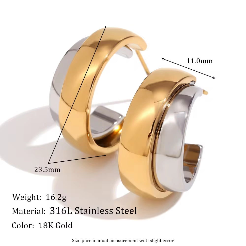 Double Layer Mix Color Gold Plated Statement Earrings Stainless Steel Fashion Jewelry 2024