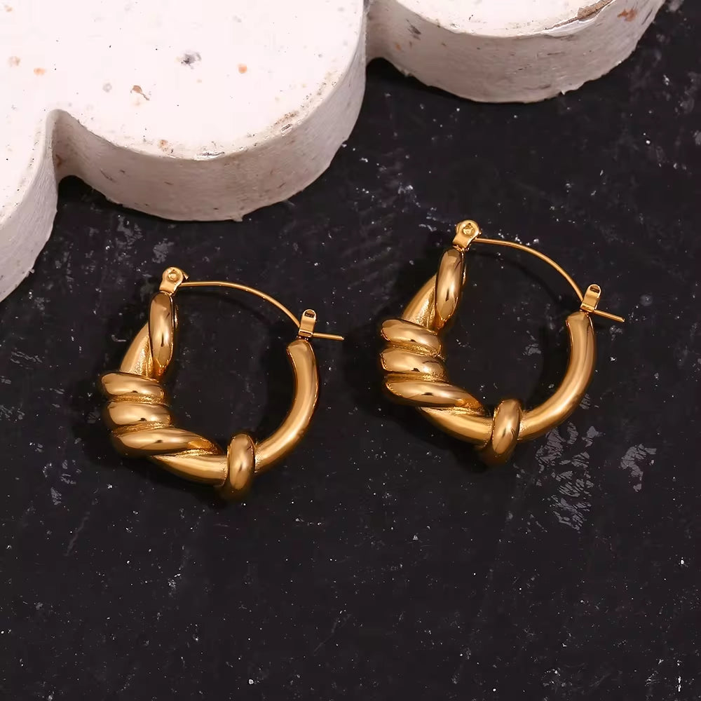 Chunky Hoop Earrings Gold Plated Hoop Earrings Twisted Statement Jewelry Stainless Steel Earrings