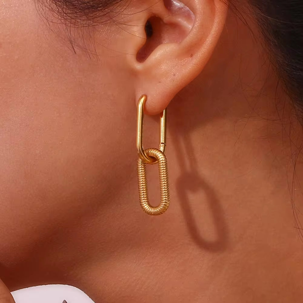 Minimalist 18K Gold Plated Stainless Steel Paper Clip Drop Earrings Statement Earings Jewelry Women