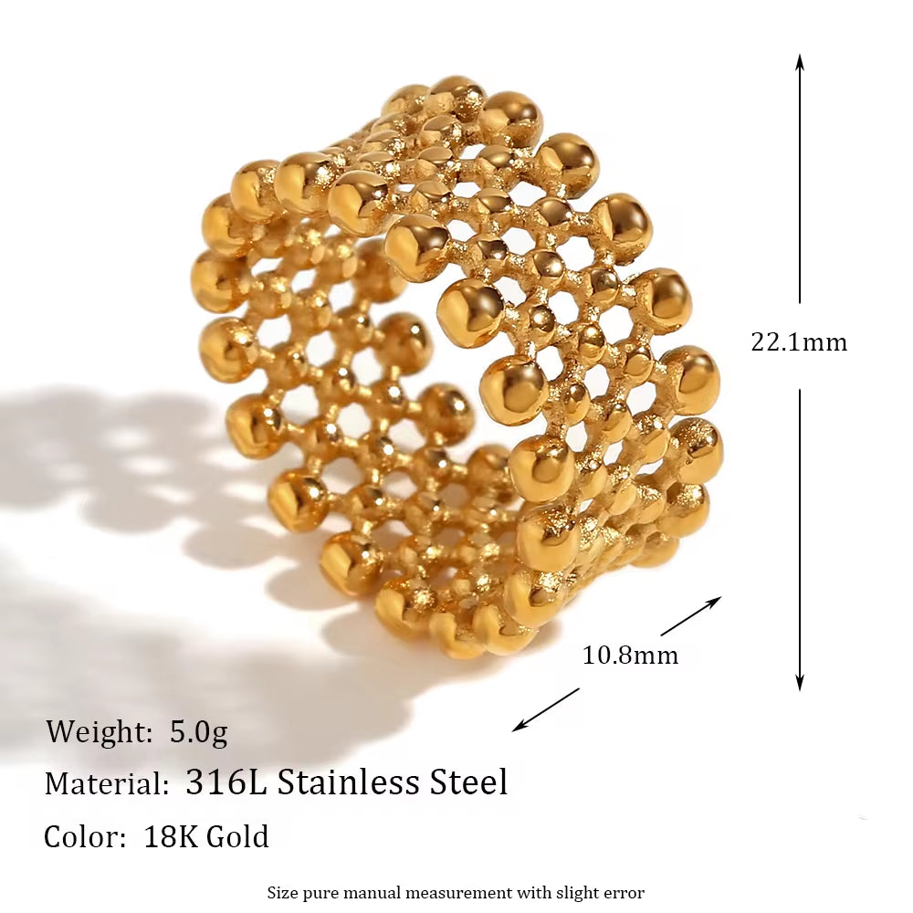 Hollow Beaded Stacking Ring Gold Plated Waterproof Jewelry Stainless Steel Rings Jewelry Women