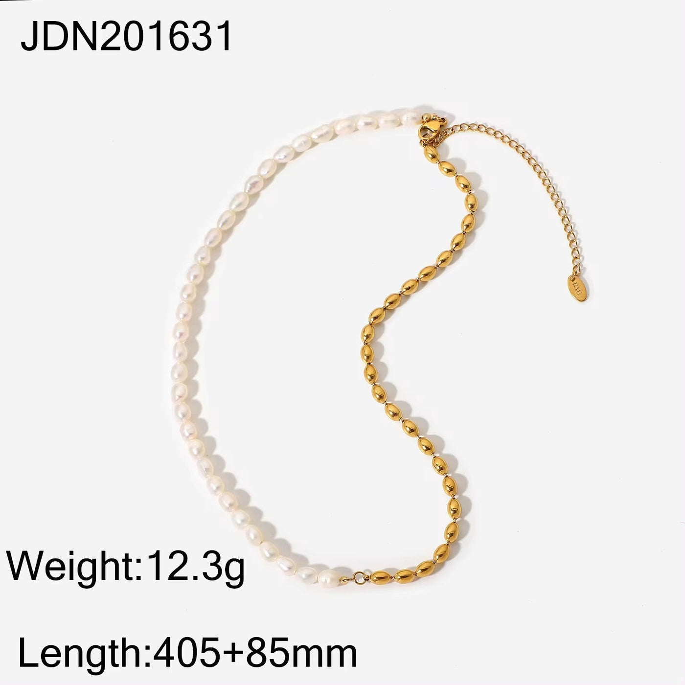 18K Gold Plated Freshwater Pearl with Oval Stainless Steel Beaded Necklace for Woman Party Gift