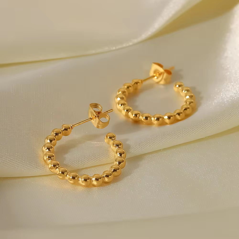 Ins Trend Small round Beads Gold Plated C-Shaped Earrings Stainless Steel Jewelry Stud Earrings for Gift