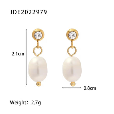 Fashion Jewelry Stainless Steel Wave CC Hoop Earring 18K Gold Plated Freshwater Pearl Drop Earring