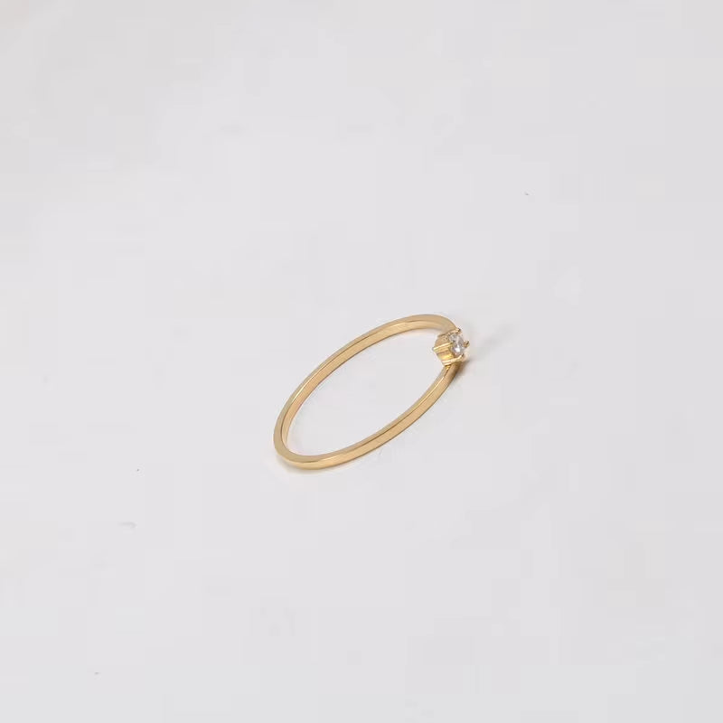 18K Gold Plated No Fade & Waterproof Minimalist Unilateral Dainty Fine Zirconia Stainless Steel Ring for Women