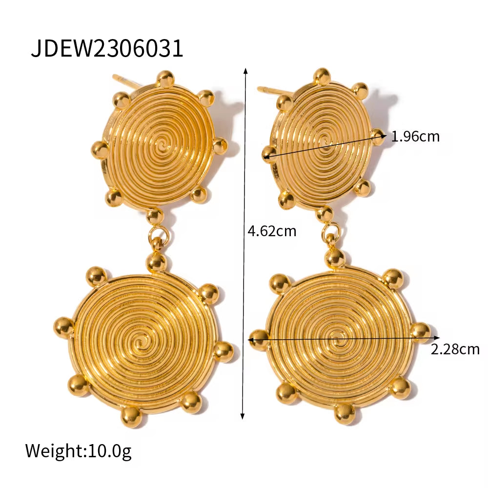 Design Double Screw Pendant Earring Bracelet Necklace 18K Gold Plated Stainless Steel Circle Shape Hammer Jewelry Set