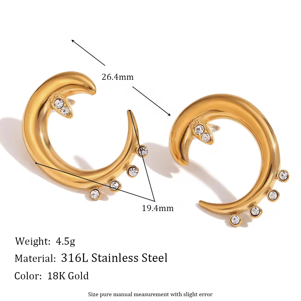 Crystal Rhinestone Jewelry Crescent Star Stud Earrings Gold Plated Jewelry Gifts for Women Titanium Jewelry