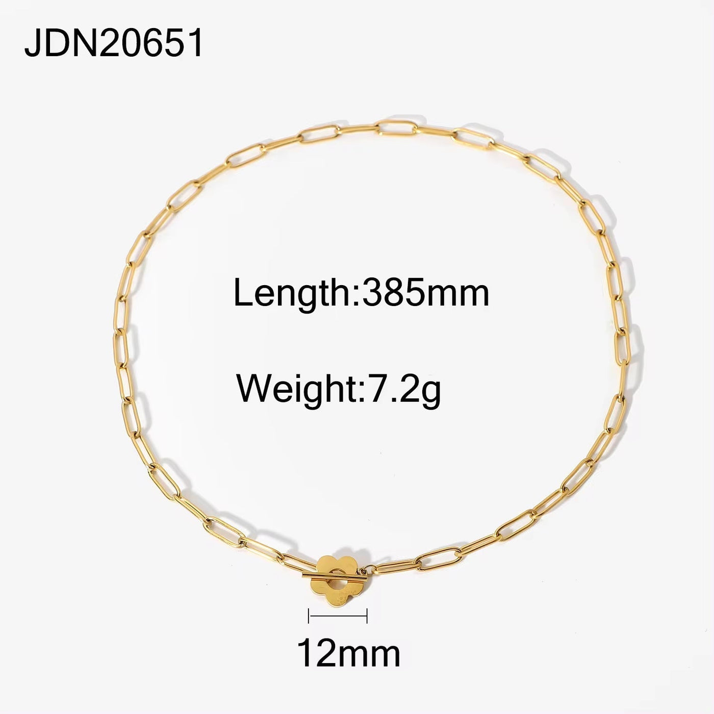 18K Gold Cute Flower OT Buckle Choker Stainless Steel Paper Clips Chain Necklace for Gifts