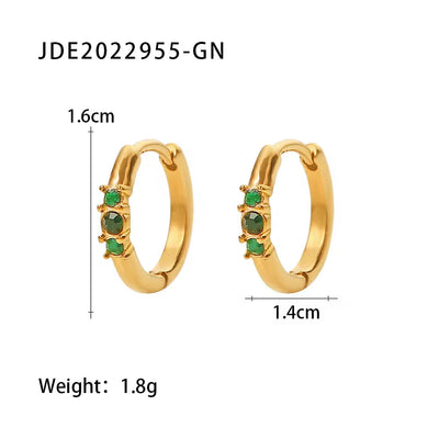 Three Tiny Zircon Pearl Hoop Earrings Stainless Steel PVD Gold-Plated Statement Earrings for Women