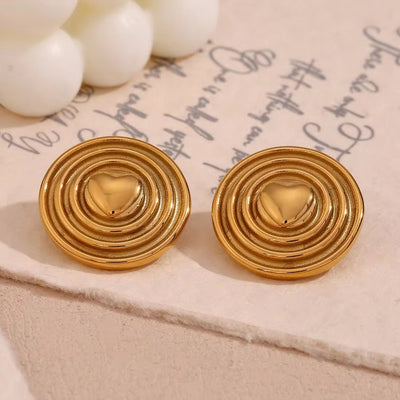 Vintage Jewelry Engraved Heart Stud Earrings 18K Gold Plated 316L Stainless Steel Jewelry