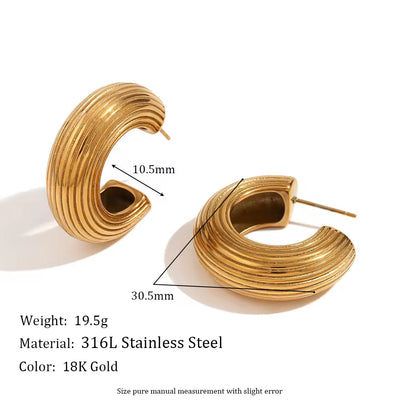 Fashion Gold Plated Jewelry Engraved Texture Hoop Earrings Stainless Steel Women Jewelry