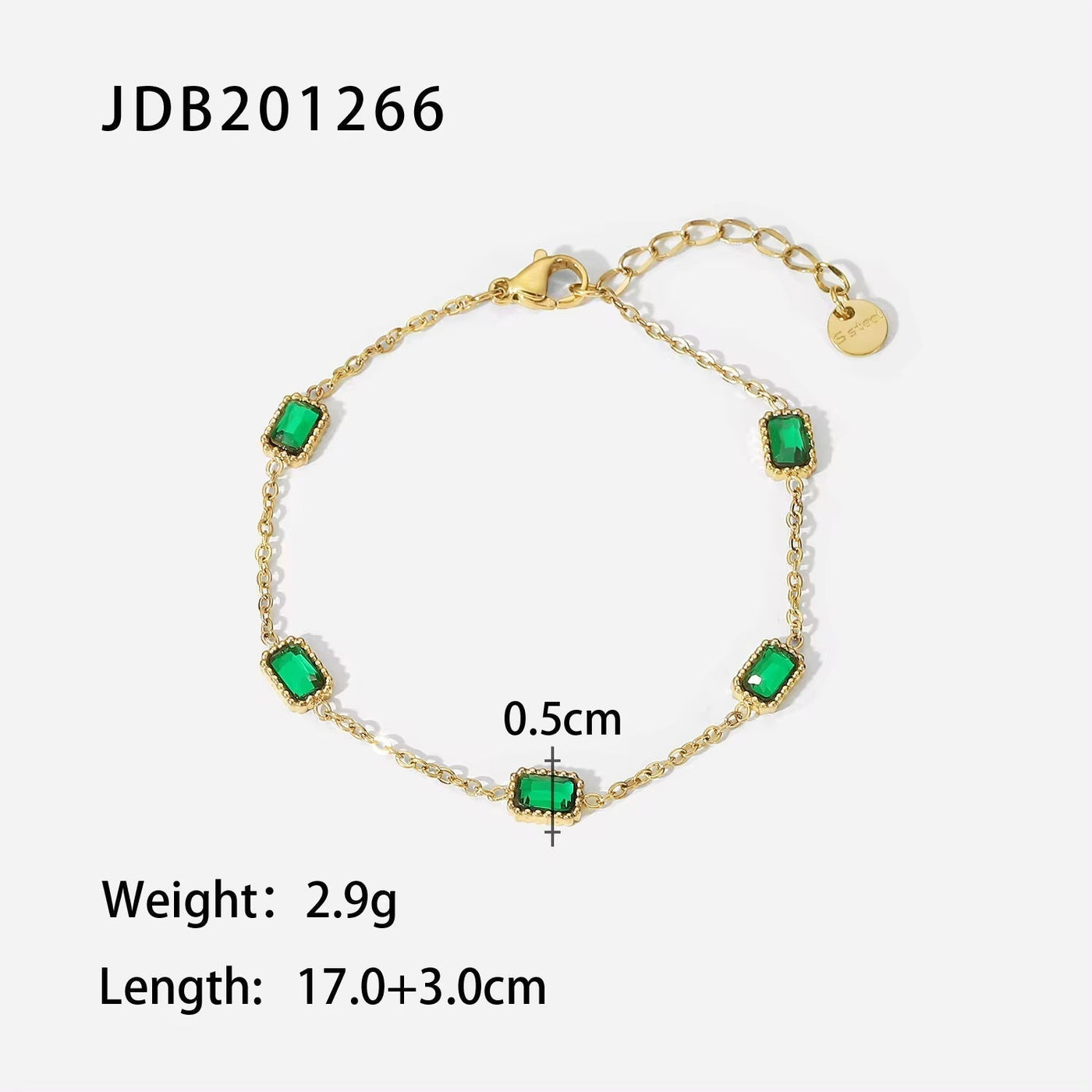 Minimalist Emerald Charms Green Zircon Jewelry Herringbone Band Twist Bracelet Figaro Chain Bracelet