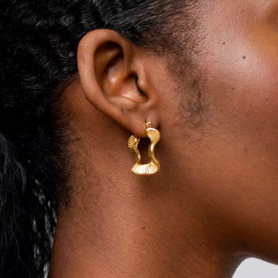 Jewelry Molten Style Irregular Earrings 18K Pvd Gold Plated Stainless Steel Water Drop High Polish Stud Earring