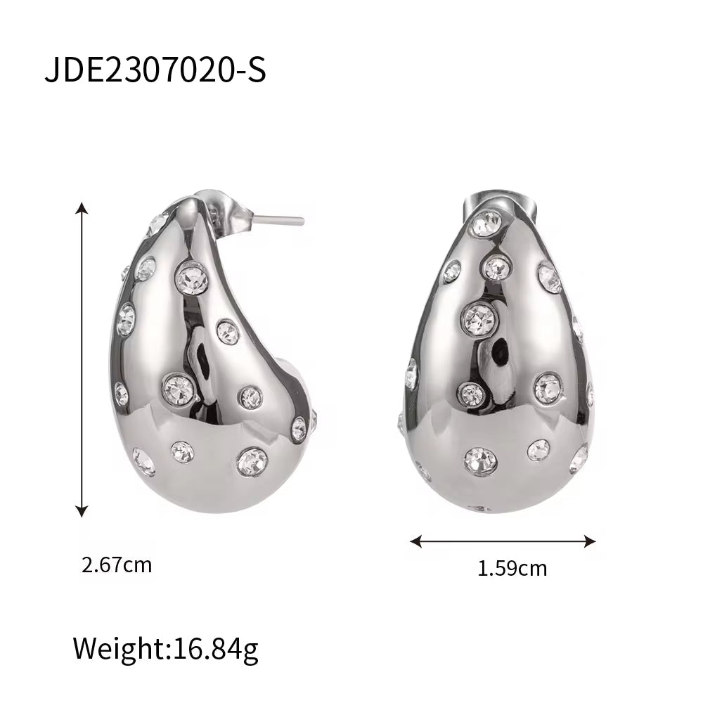 Anti-Tarnish Steel Grey Stainless Steel Chunky Earring Women Luxury Hoop Water Tear Drop Stud Earrings