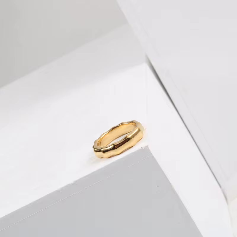 Ins Hot High End 18K Gold Plated Chunky Bamboo Rings Trendy Earrings Wholesale Stainless Steel Jewelry