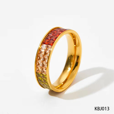 Classic Hot Sell Double Layer Square Crystal Pave Multicolor Stainless Steel Ring Colorful Diamond Rings Jewelry Wome