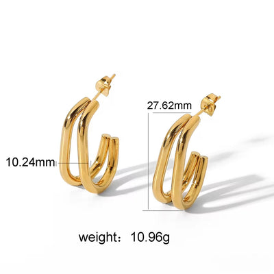 Pitite 2 Layer Geometric Dainty Ins Popular 18K PVD Gold Plated Stainless Steel Hoop Earrings