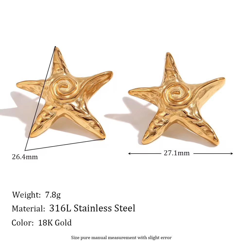 Spring 2024 Fashion Starfish 18K Gold Plated Stud Earrings for Women Stainless Steel Jewelry