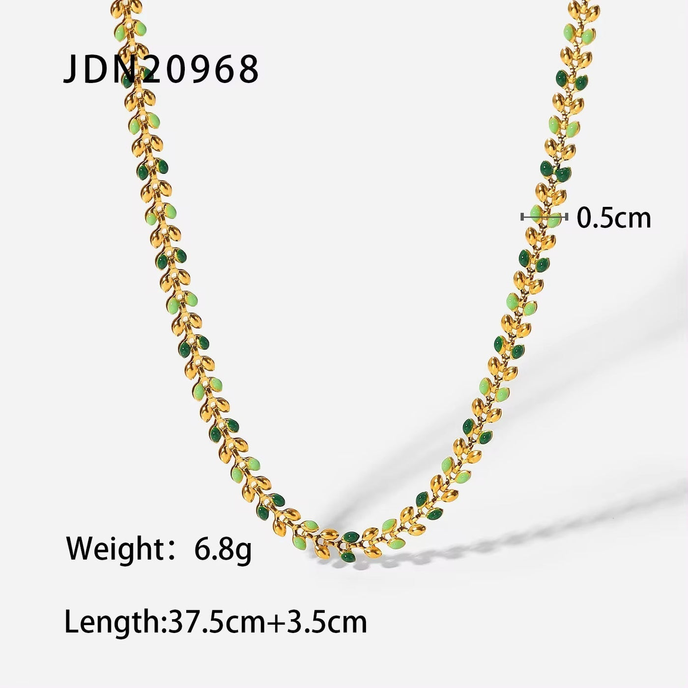 18K Gold Fresh Green Oil Dripping Olive Leaf Necklace Stainless Steel Enamel Charm Chain Necklace Jewelry