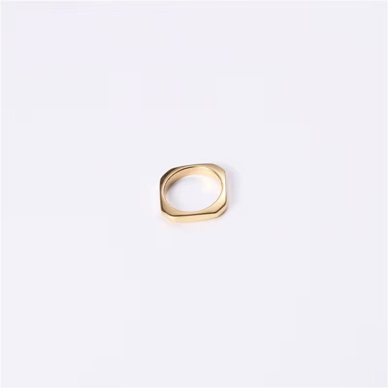 New Trendy Minimalist Non Tarnish 18K Gold Plated Stainless Steel Irregular Hexagon Square Rings Women