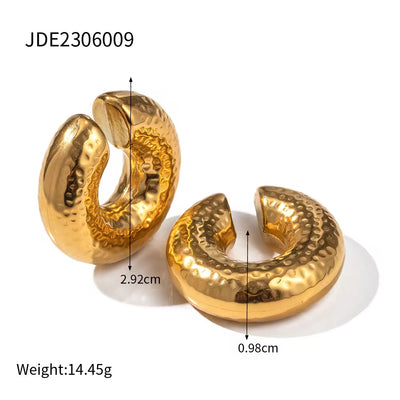 Punk 18K Gold Plated Stainless Steel Thick Hollow Hoop Earrings Wide Tube Chunky Ear Cuff for Women