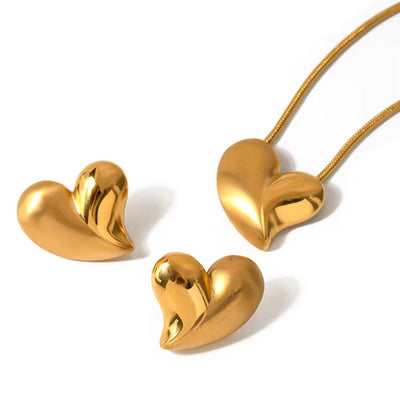 Minimalist Stainless Earrings Gold Plated Heart Charms Love Earrings and Necklace Jewelry for Women