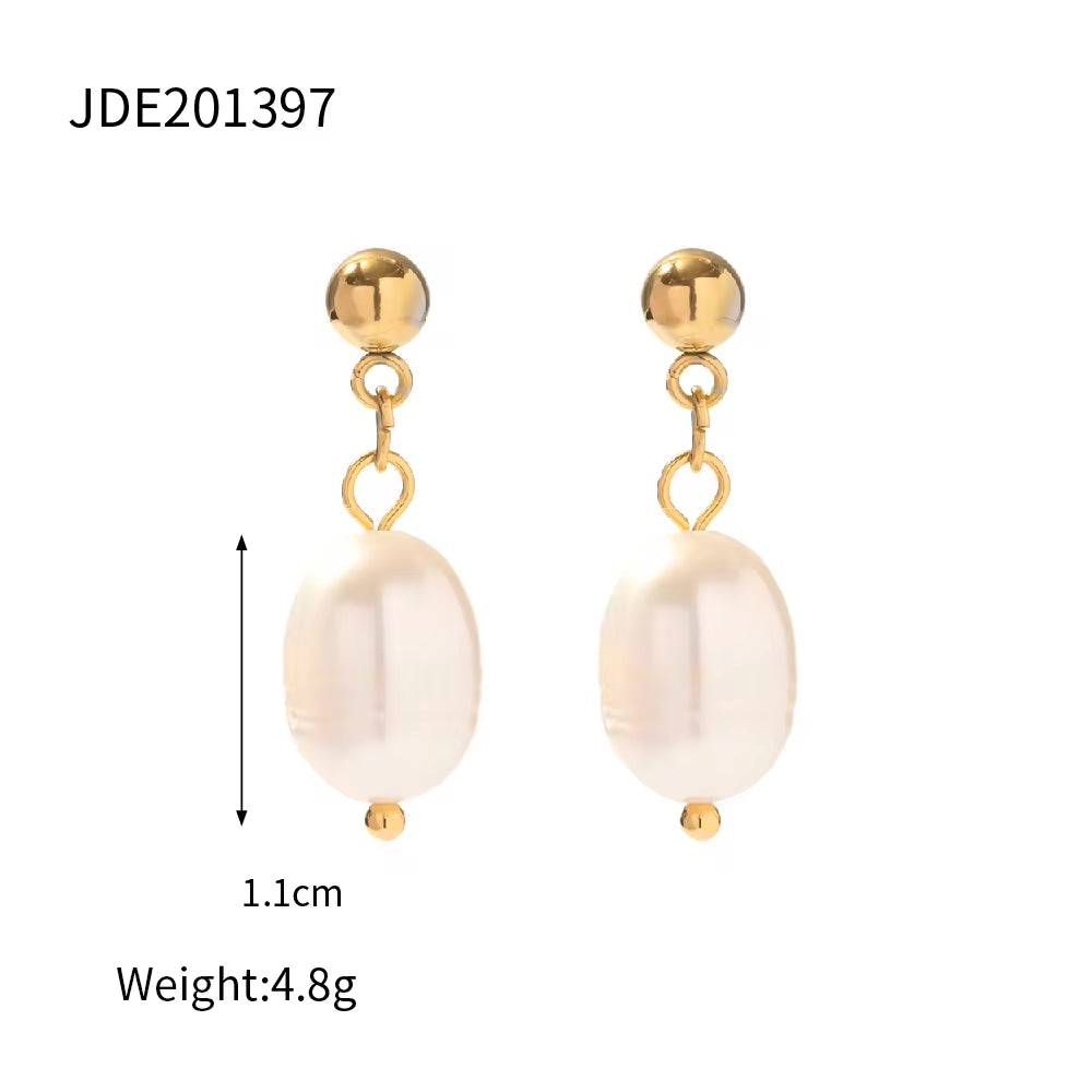 New Arrival Stainless Steel Freshwater Pearl Earrings Geometric 18K PVD Coating Natural Baroque Pearl Earrings