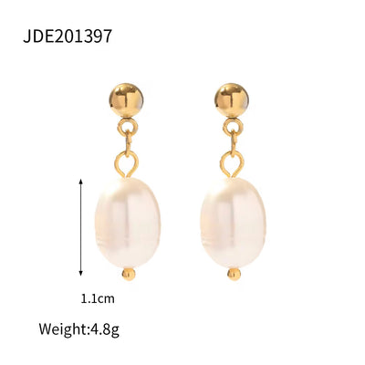 New Arrival Stainless Steel Freshwater Pearl Earrings Geometric 18K PVD Coating Natural Baroque Pearl Earrings