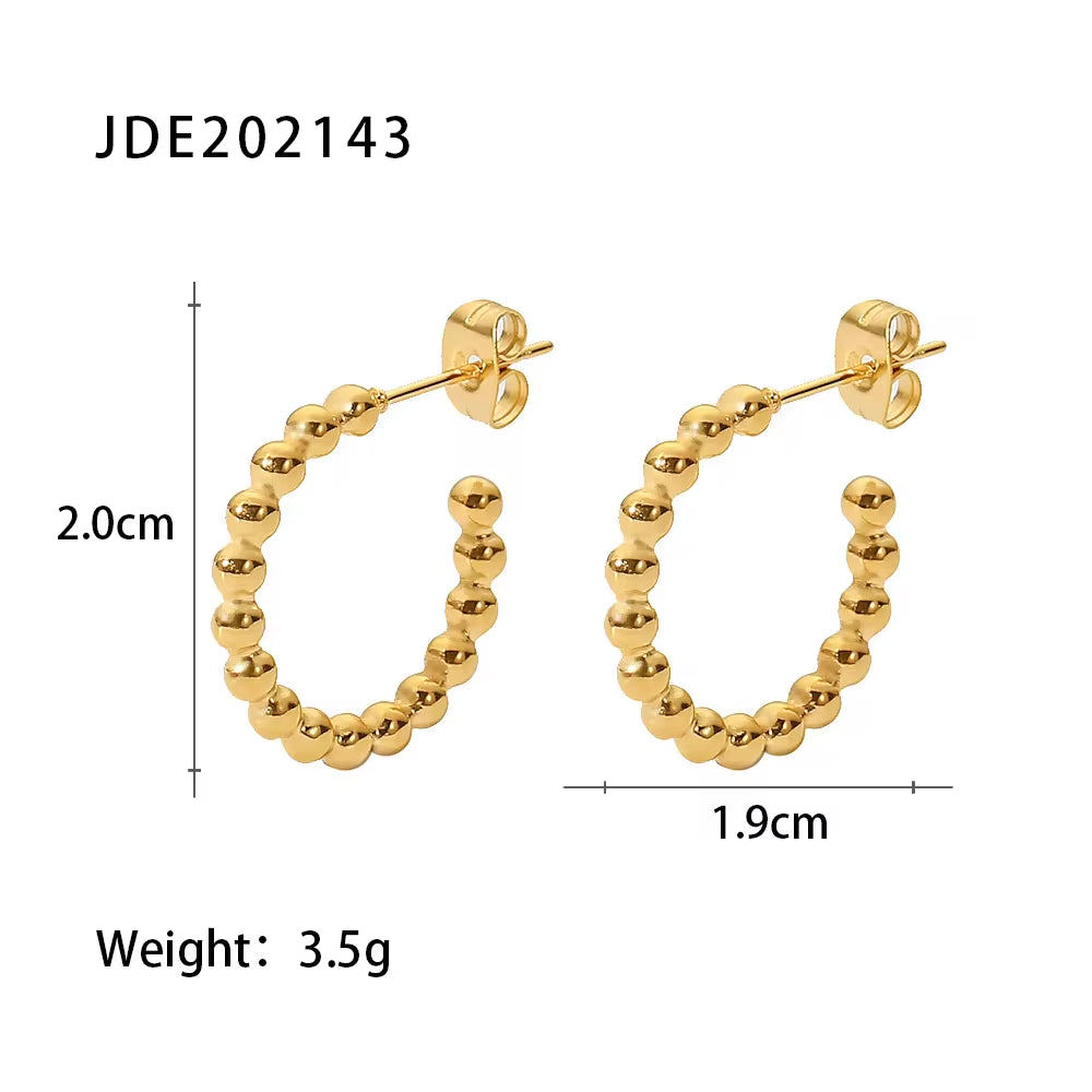 Ins Trend Small round Beads Gold Plated C-Shaped Earrings Stainless Steel Jewelry Stud Earrings for Gift