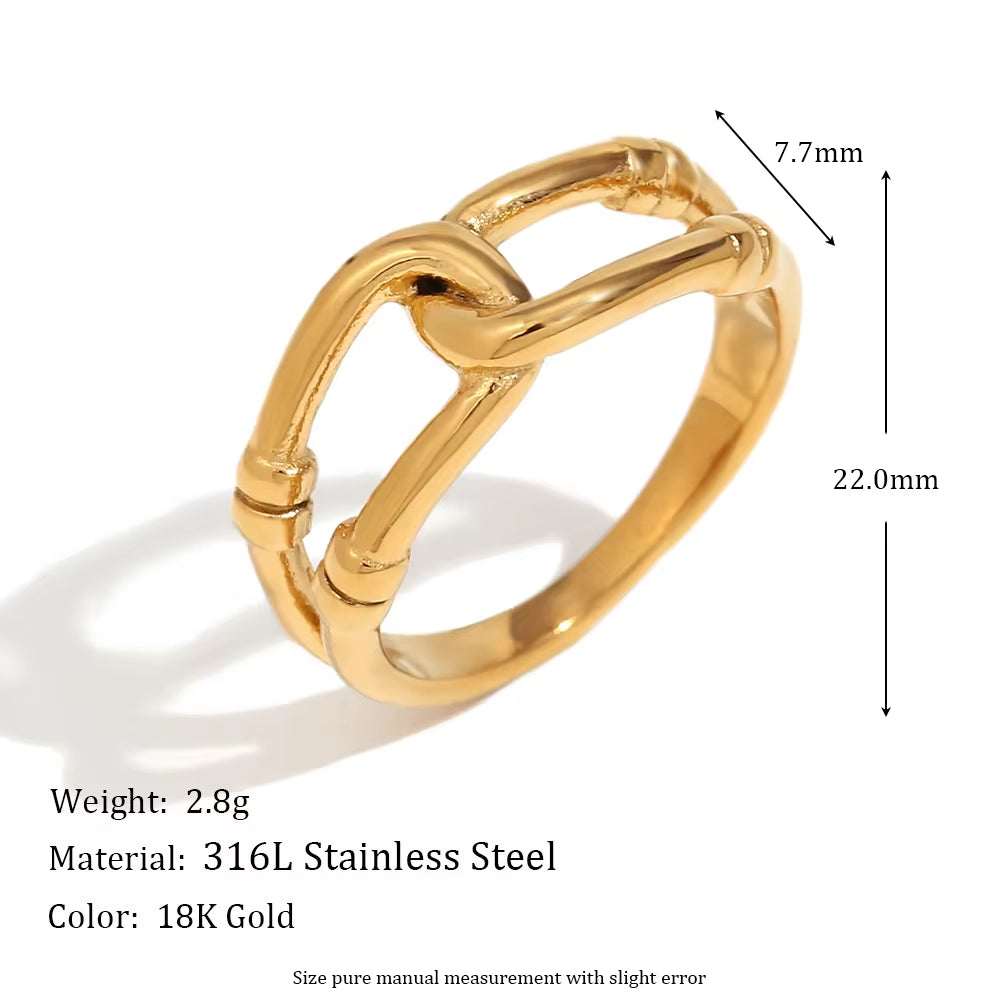 Double Layer Hollow Signet Ring Gold Plated Statement Rings Waterproof Stainless Steel Jewelry