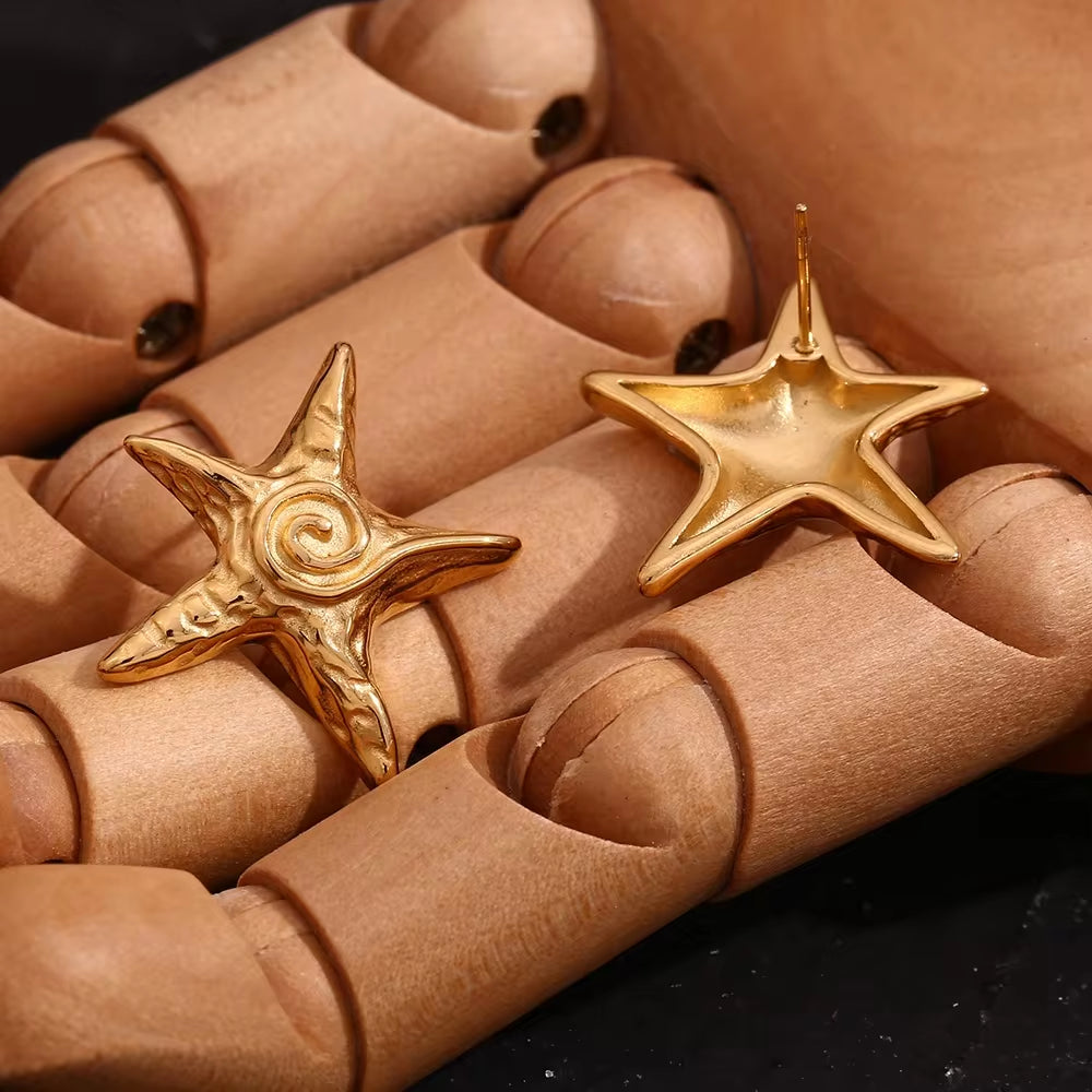 Spring 2024 Fashion Starfish 18K Gold Plated Stud Earrings for Women Stainless Steel Jewelry