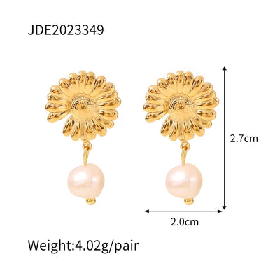 Fashion Jewelry Stainless Steel Wave CC Hoop Earring 18K Gold Plated Freshwater Pearl Drop Earring