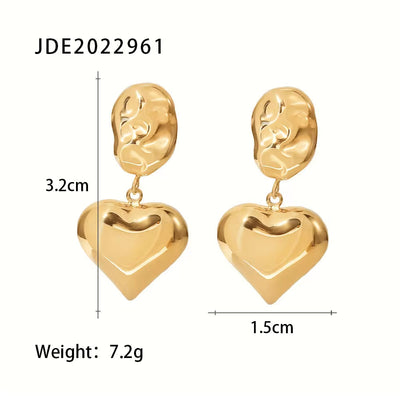 High Polished 14K Gold Plated Irregular Shape Heart Pendant Stainless Steel Stud Earrings for Women