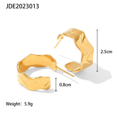 18K Gold Plated Stainless Steel Irregular Wide High Polished C Shape Hoop Earring for Ladies Daily