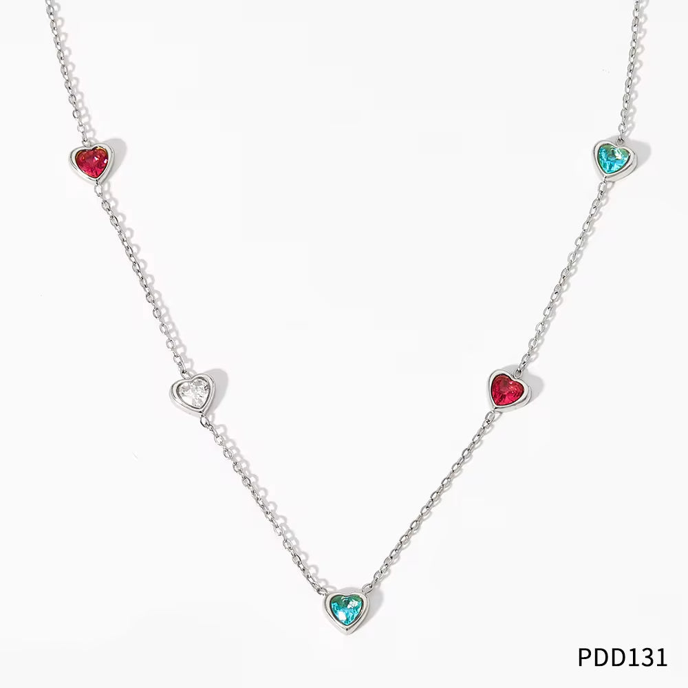 Luxury Jewelry Stainless Steel Chain Chocker Heart Zircon Pendant Necklace