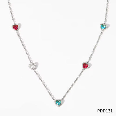 Luxury Jewelry Stainless Steel Chain Chocker Heart Zircon Pendant Necklace