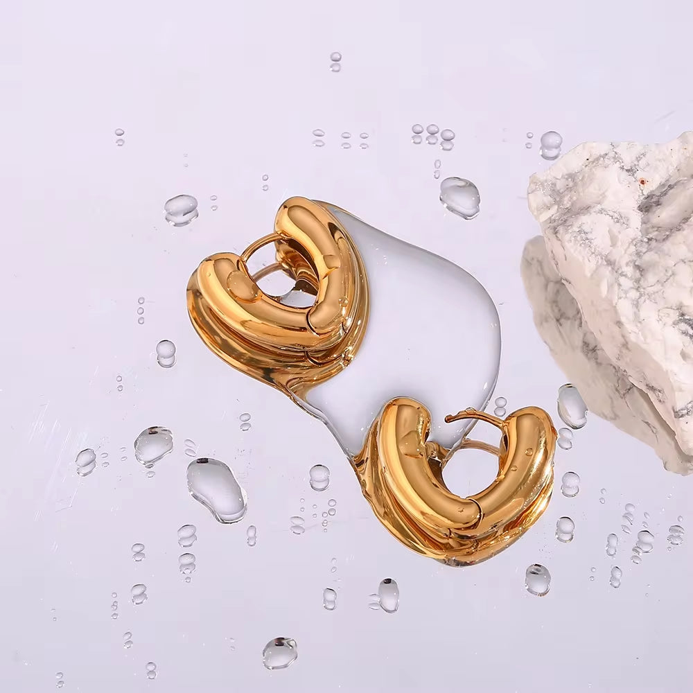 Minimalist Hollow Heart Shape Huggies Earring 18K Gold Plated Stainless Steel Hoop Earring Jewelry Women