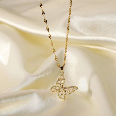 Fancy Crystal Butterfly Necklace 18K Gold Stainless Steel Jewelry Gift Cubic Zircon Butterfly Pendant Necklace Women